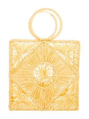 House of Harlow 1960 Yellow Sunburst Raffia Straw Square Tote Bag NWT